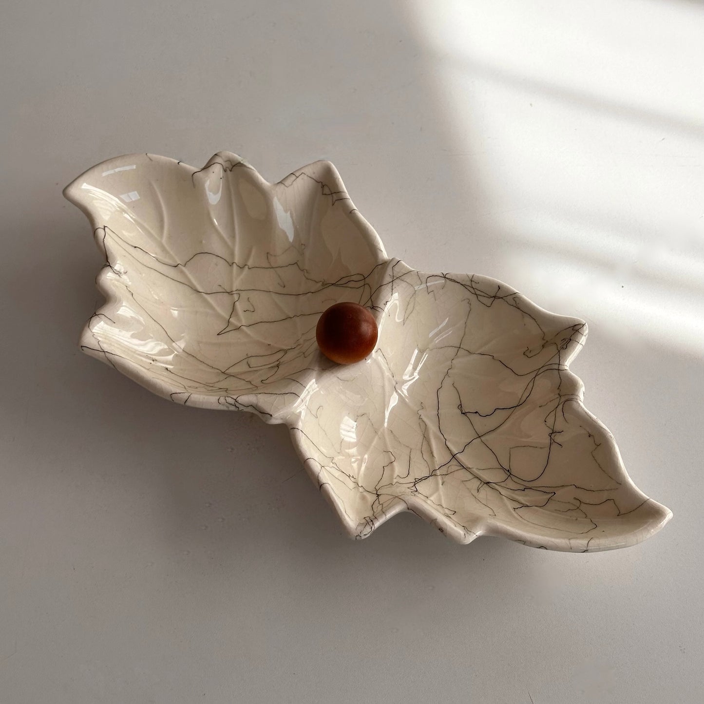 MCM Cream Dish with Wood Sphere Handle