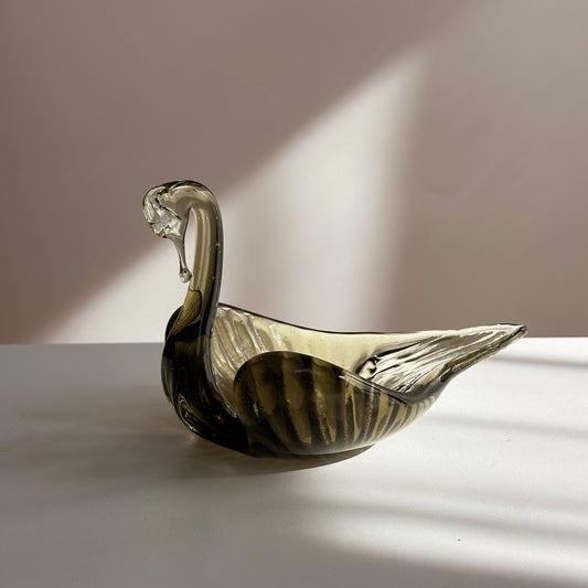 Vintage Smoky Glass Swan Catchall Dish