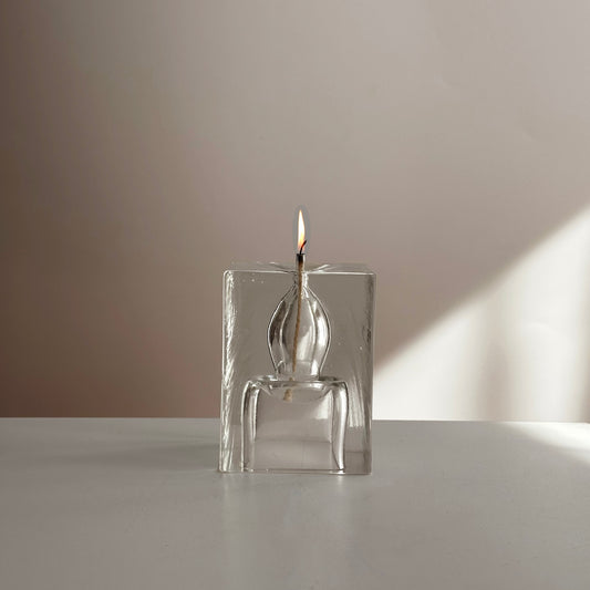 Ice Block Oil Lamp with Candle-Shaped Oil Chamber