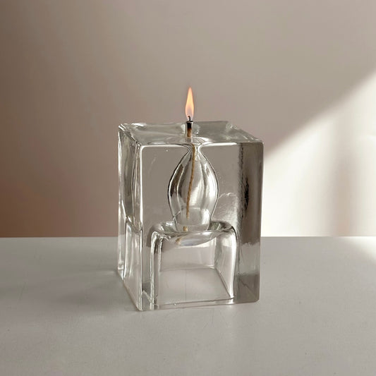 Ice Block Oil Lamp with Candle-Shaped Oil Chamber