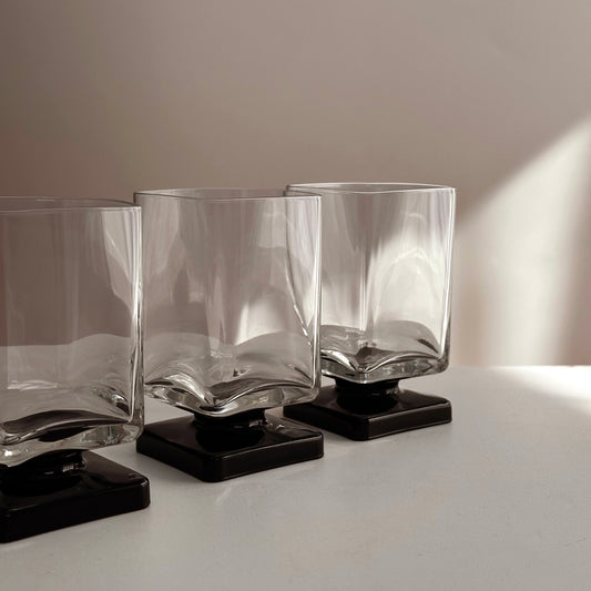 Vintage Glasses with Black Square Base, S/4