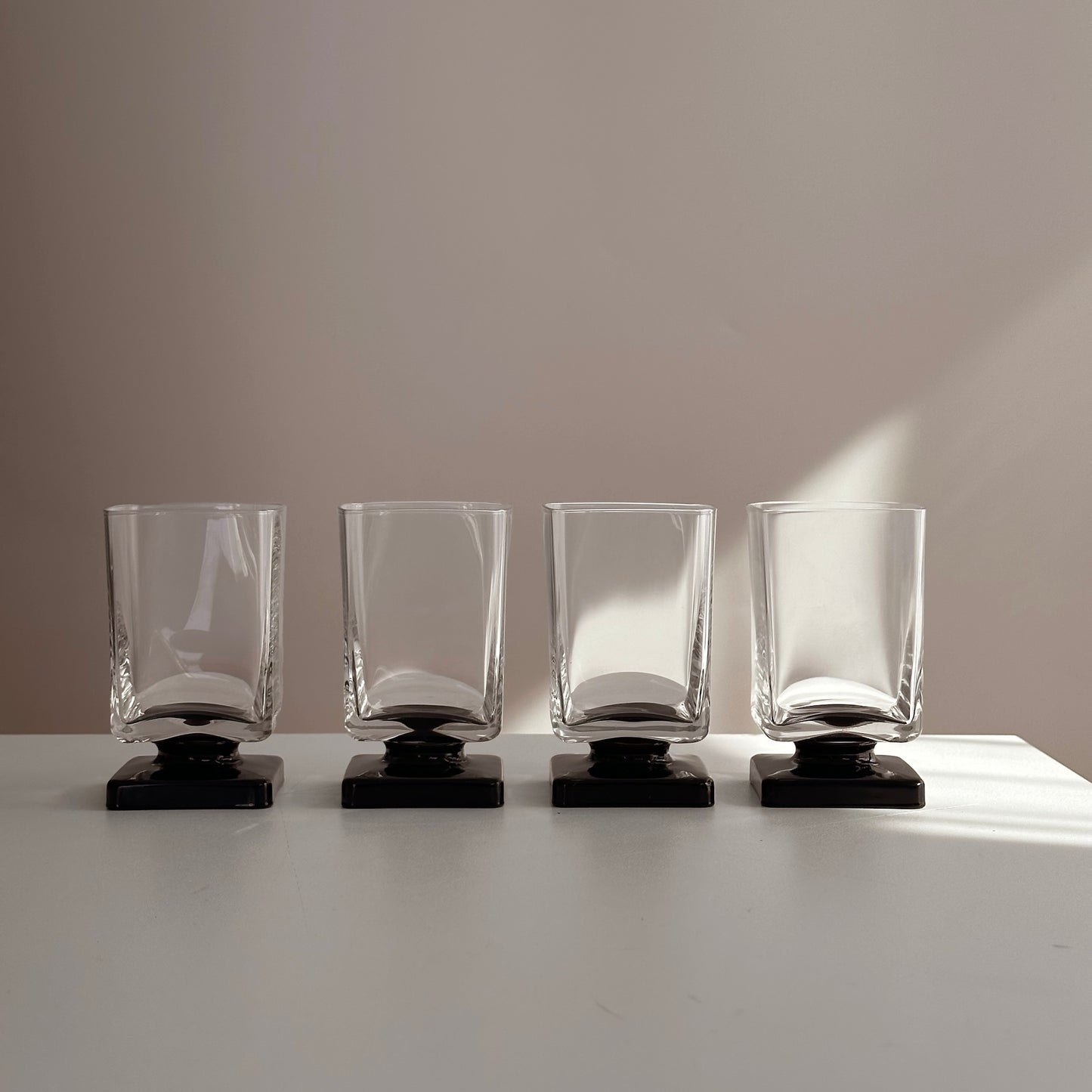 Vintage Glasses with Black Square Base, S/4