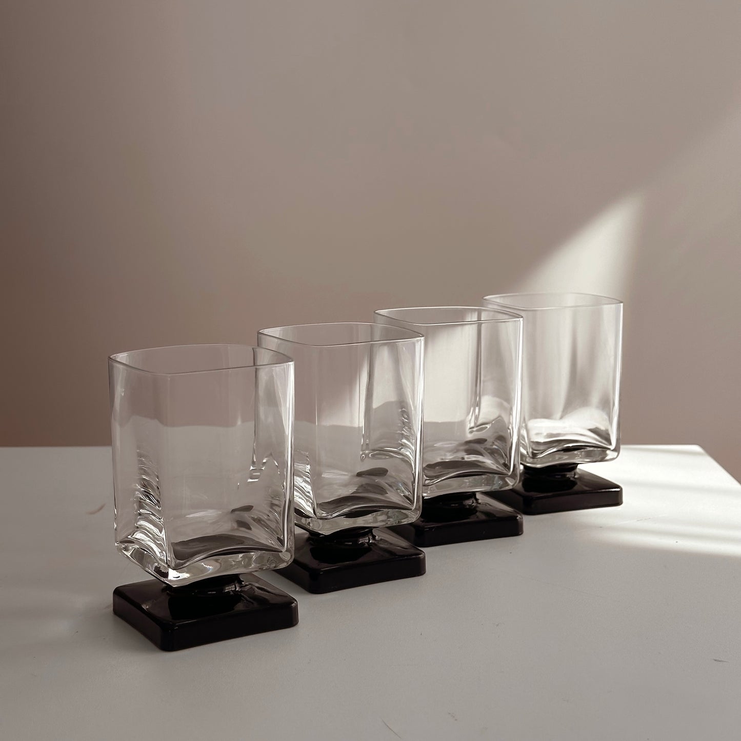 Vintage Glasses with Black Square Base, S/4