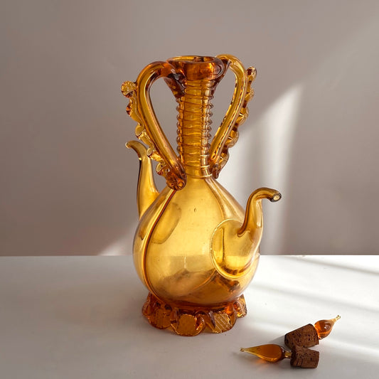 Vintage 30s Catalan Handblown Glass Dual Chamber Cruet