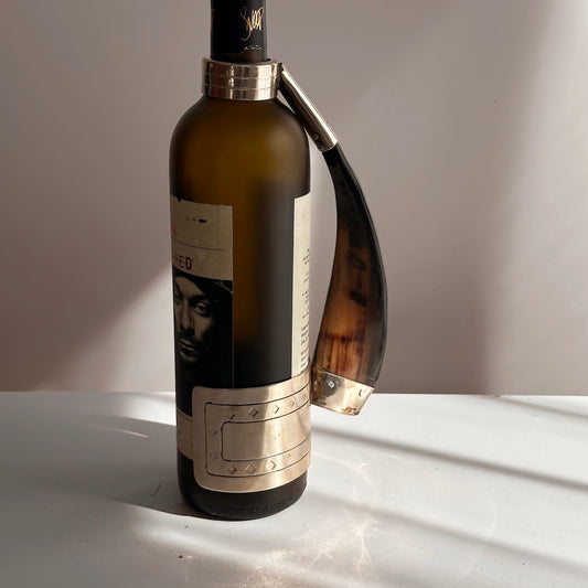 Vintage Artisan-crafted Horn and Alpaca Silver Wine Bottle Holder