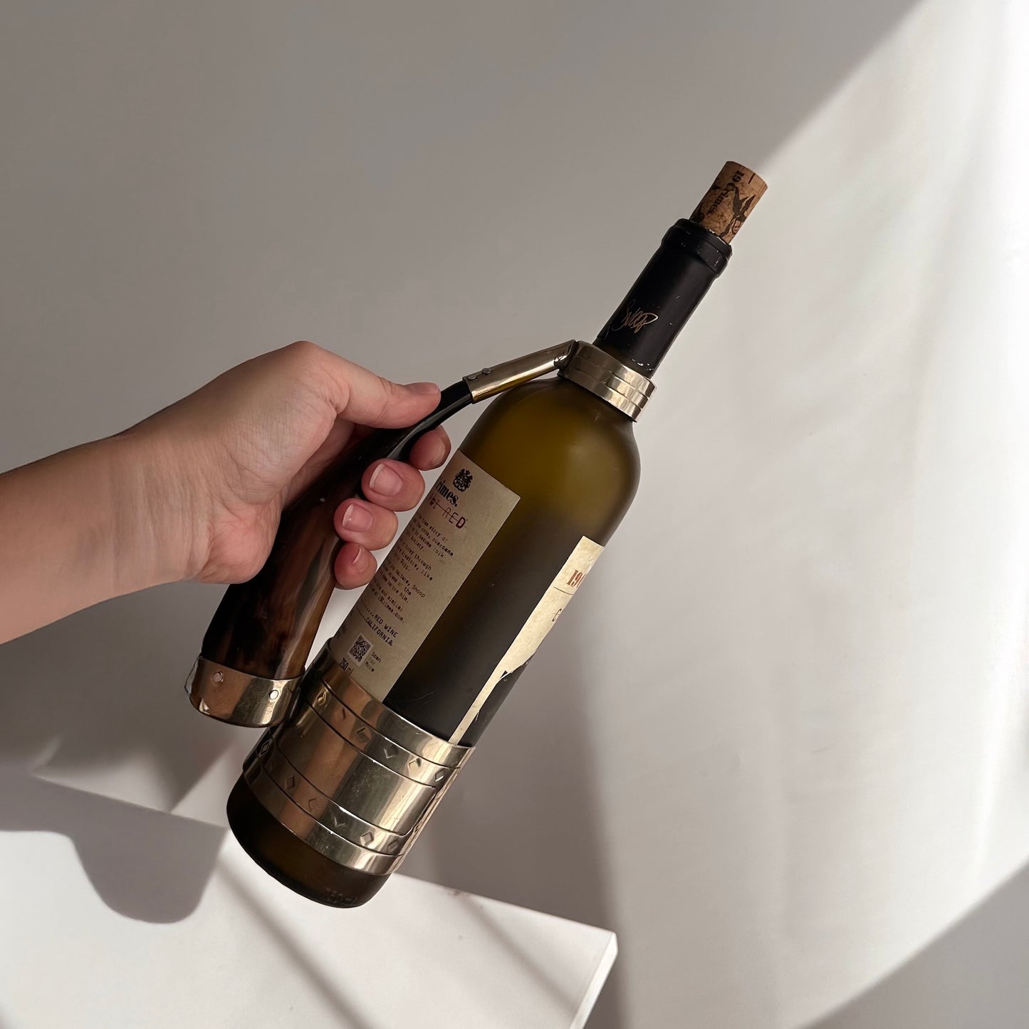 Vintage Artisan-crafted Horn and Alpaca Silver Wine Bottle Holder