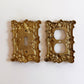 Vintage Ornate Cast Metal Gold Switchplates, Pair