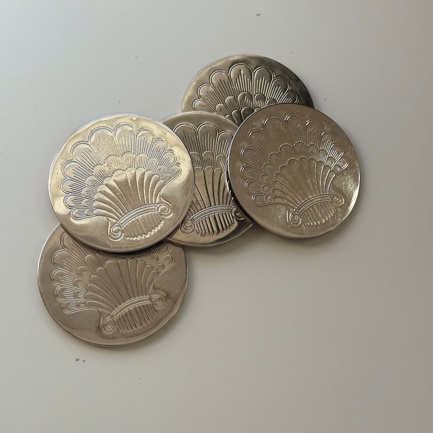 Vintage Silver Plated Shell Coasters, Set of FIve