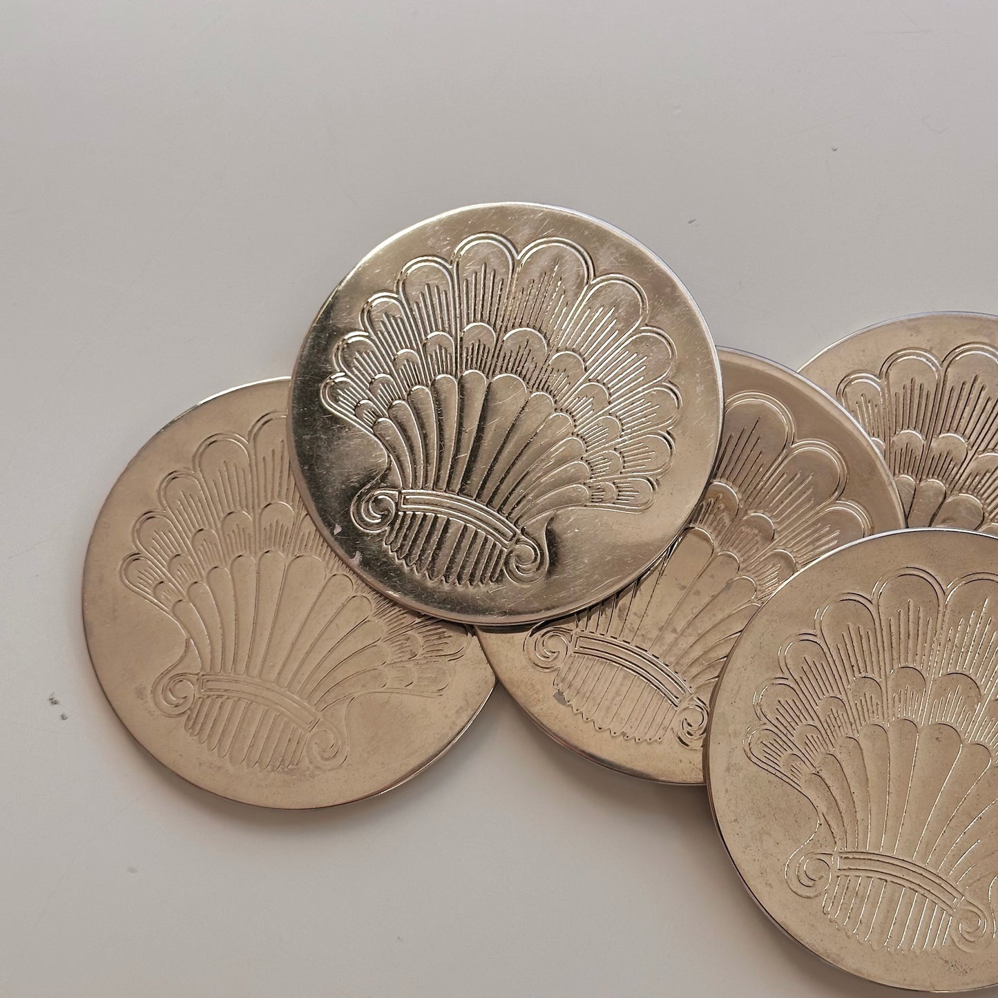 Vintage Silver Plated Shell Coasters, Set of FIve