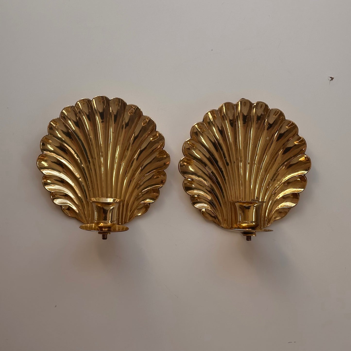 Vintage Brass Shell Wall Candle Sconces, Pair