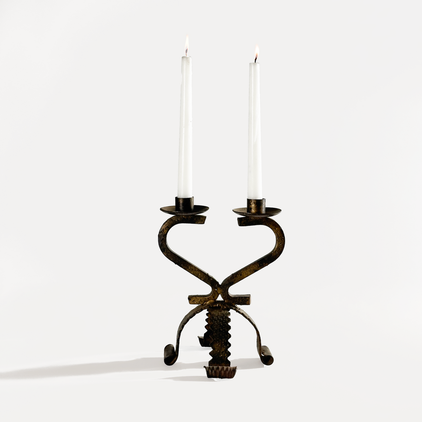 Vintage Brutalist Iron Candelabra, Made in Spain