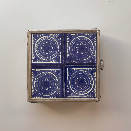 Handcrafted Punched Tin and Tile Stash Box, Made in Mexico