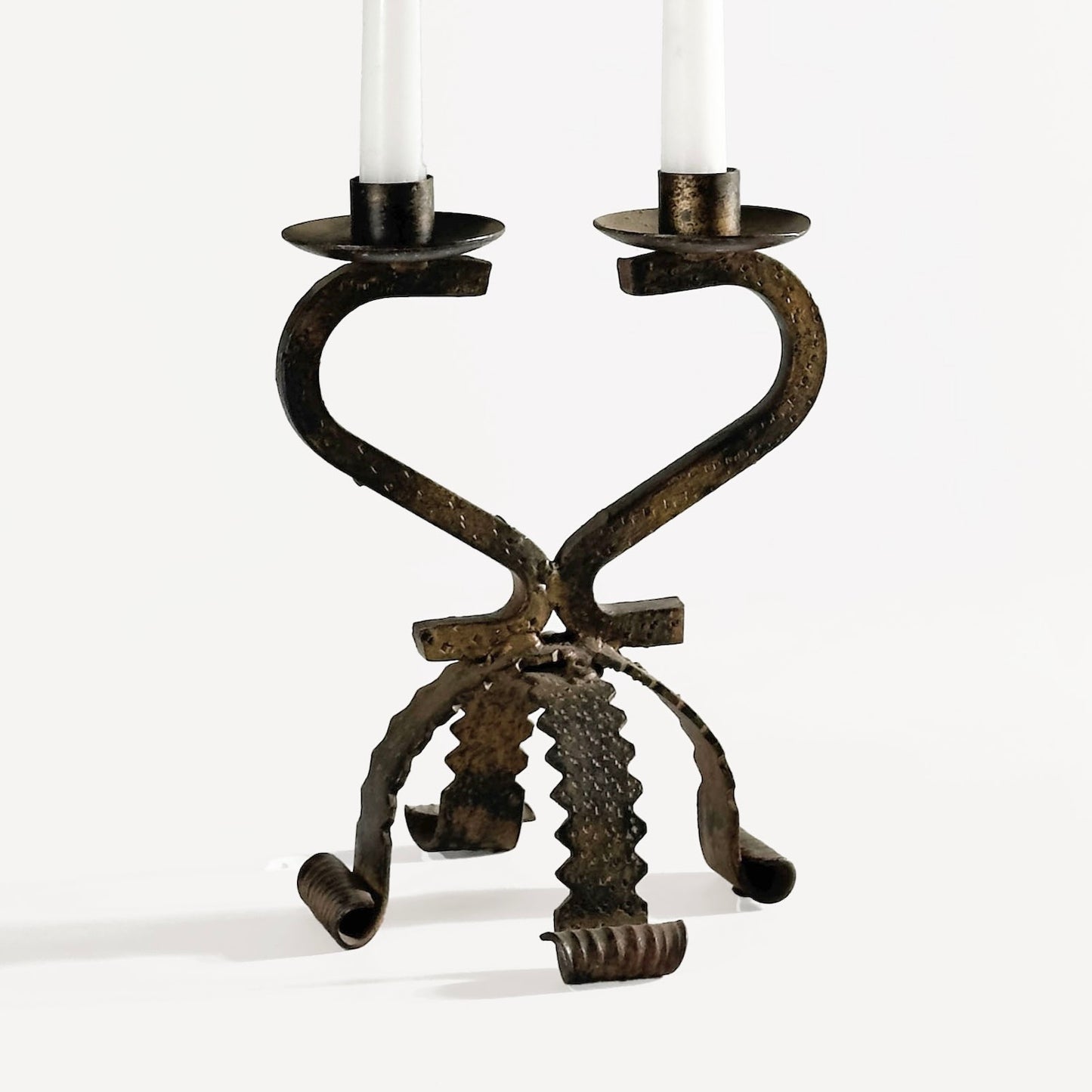 Vintage Brutalist Iron Candelabra, Made in Spain