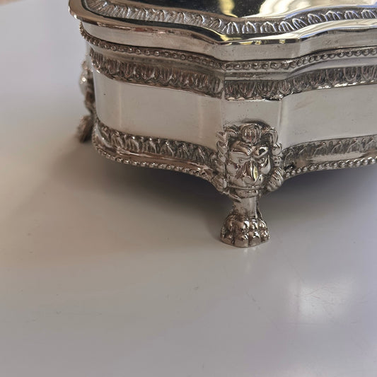 Vintage Silverplated Jewelry Box with Lion Head Legs