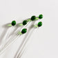 Handblown Glass Green Olive Swizzle Sticks, Set of Six