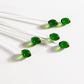 Handblown Glass Green Olive Swizzle Sticks, Set of Six