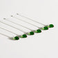 Handblown Glass Green Olive Swizzle Sticks, Set of Six