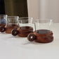Vintage Wood Mugs with Looped Handle and Glass Insert, Set of Four