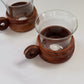 Vintage Wood Mugs with Looped Handle and Glass Insert, Set of Four