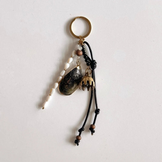 Gold-Dipped Mussel Shell Keychain or Bag Charm